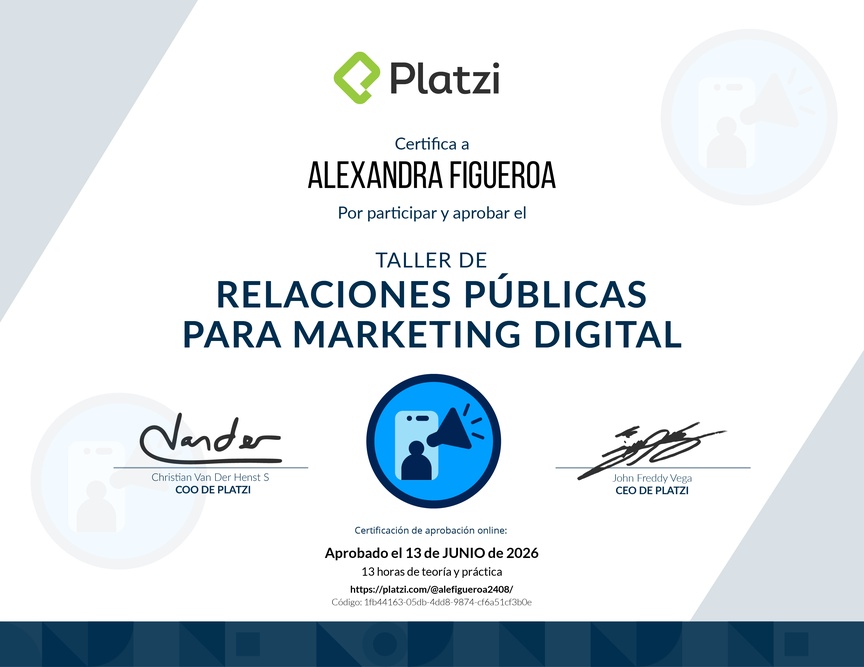 Diploma de Taller de Relaciones Públicas para Marketing Digital