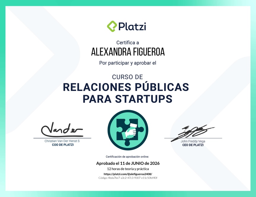Diploma del Curso de Relaciones Públicas para Startups