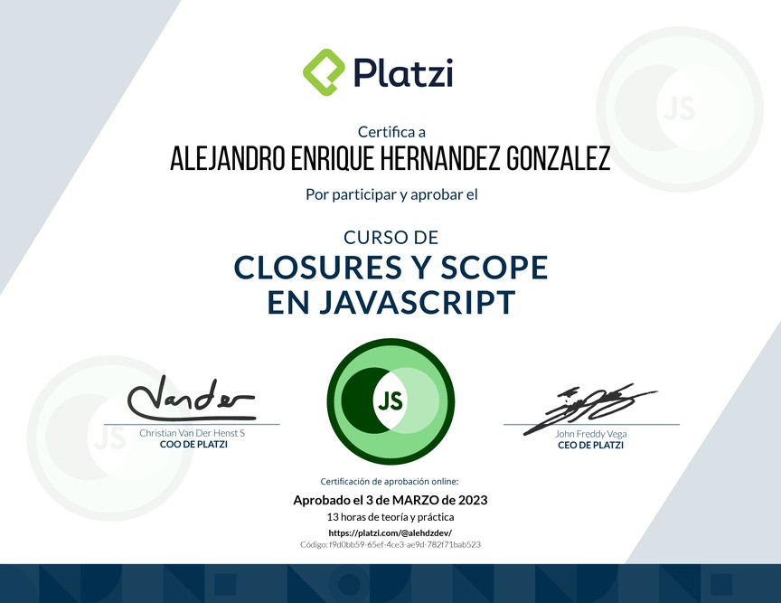 Diploma del Curso de Closures y Scope en JavaScript