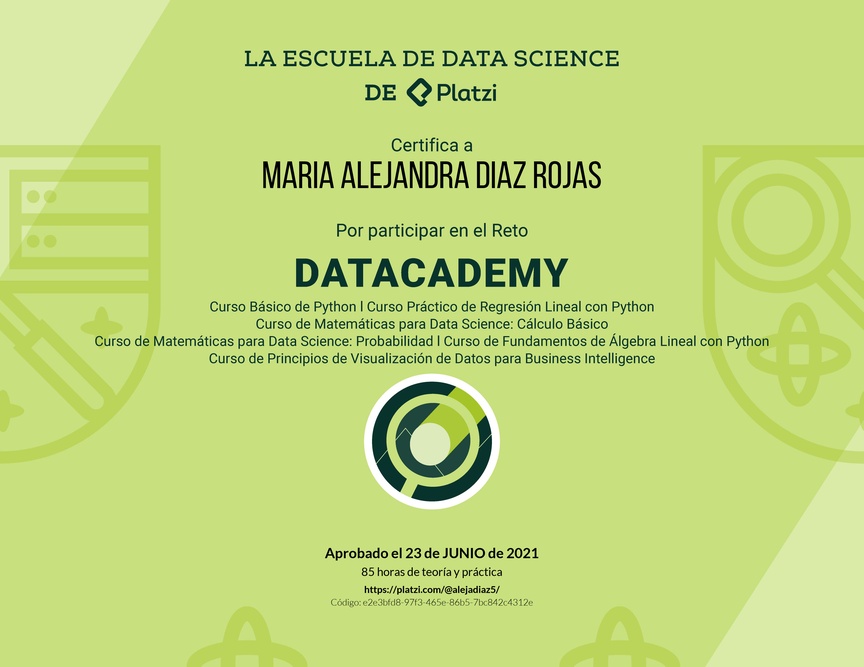 Diploma de Datacademy Primera Edición