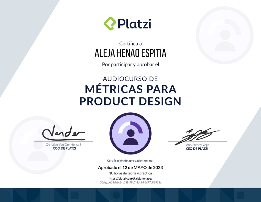Diploma de Audiocurso de Métricas en Product Design