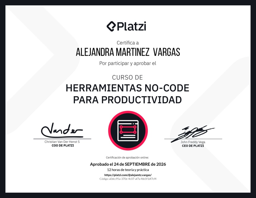 Diploma del Curso de Herramientas No-Code para la Productividad
