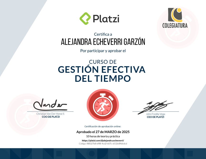 Diploma del Curso de Gestión Efectiva del Tiempo