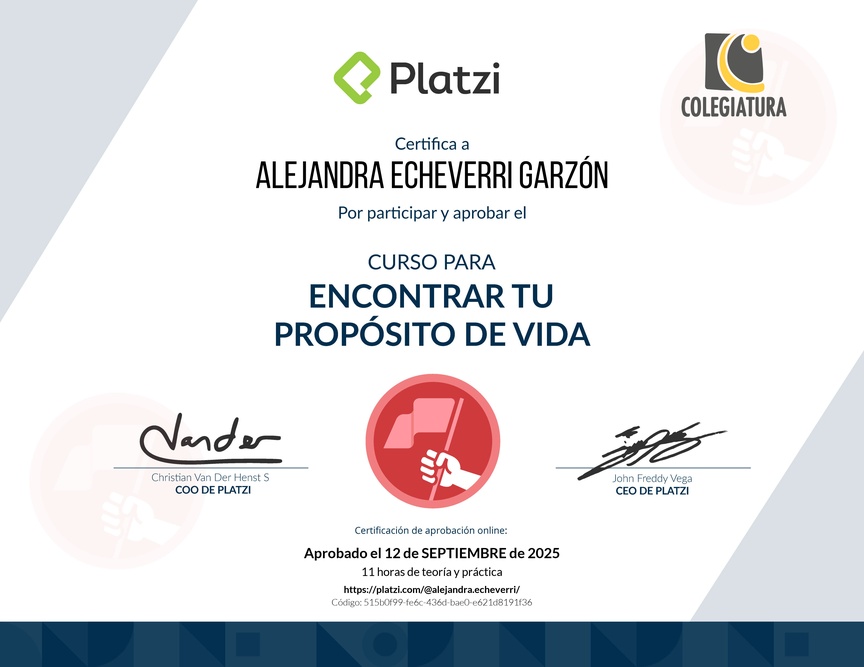 Diploma del Curso para Encontrar tu Propósito de Vida