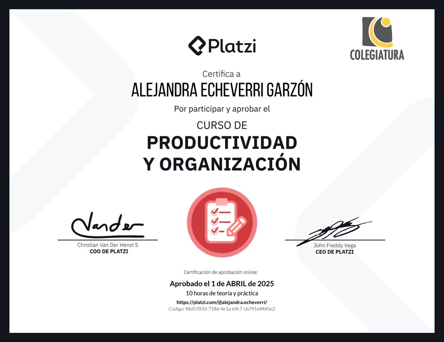 Diploma del Curso de Productividad y Organización