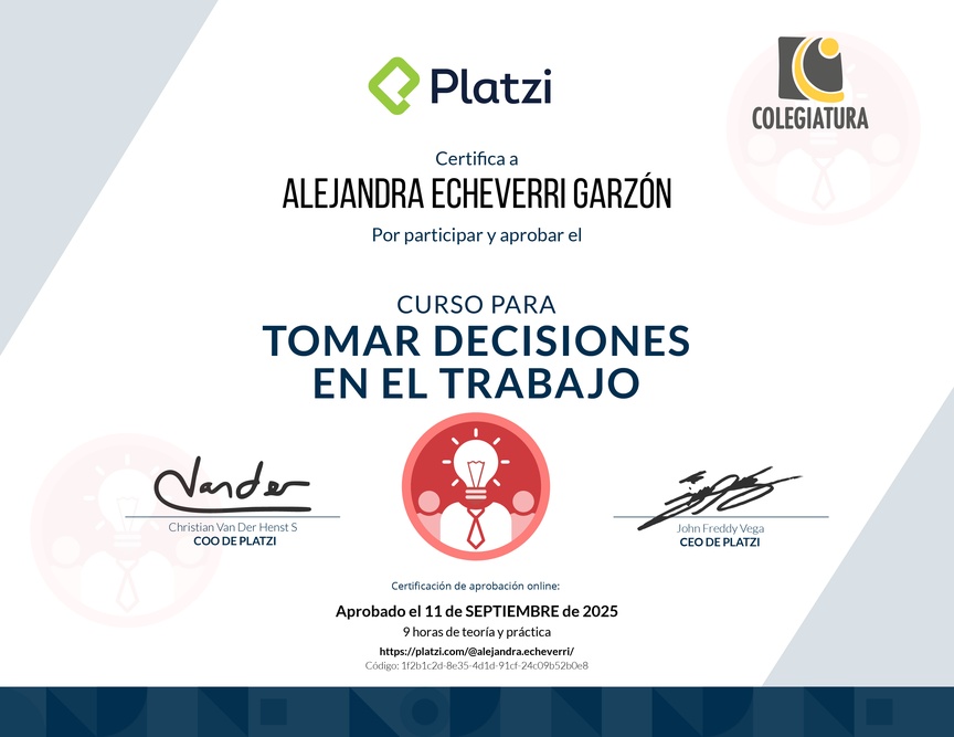 Diploma del Curso para Tomar Decisiones en el Trabajo