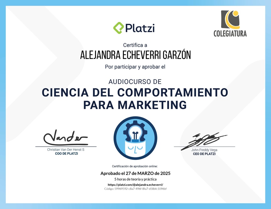 Diploma de Audiocurso para Analizar el Comportamiento del Consumidor