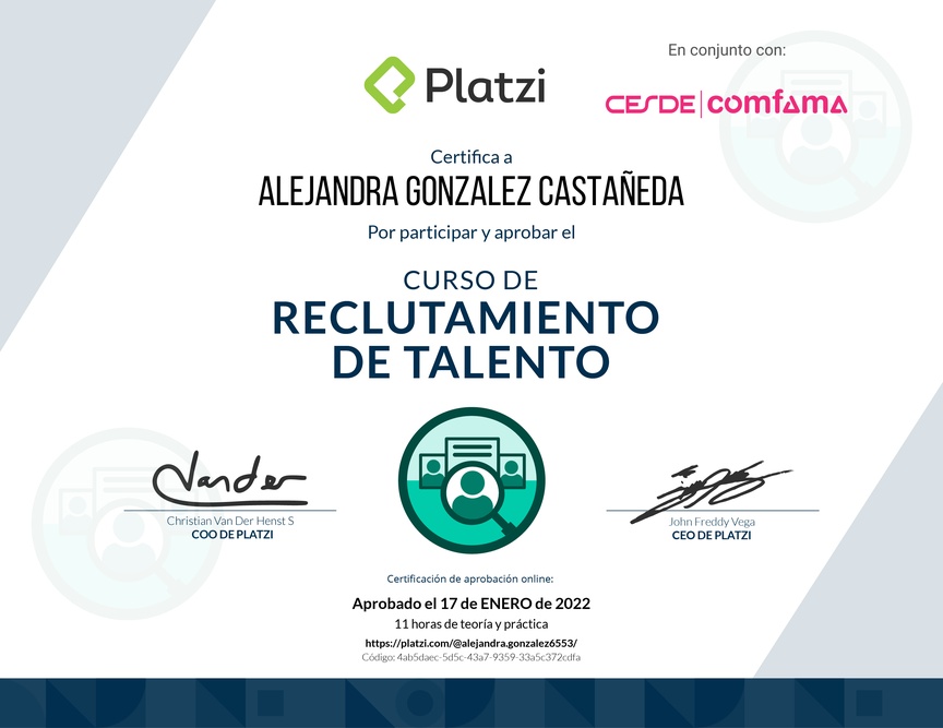 Diploma del Curso de Reclutamiento de Talento