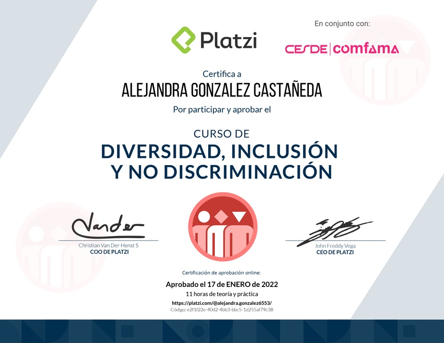 Diploma del Curso de Diversidad, Inclusión y No Discriminación