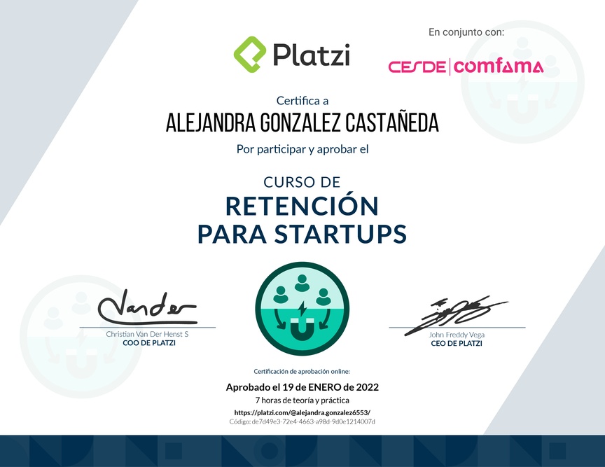 Diploma del Curso de Retención para Startups
