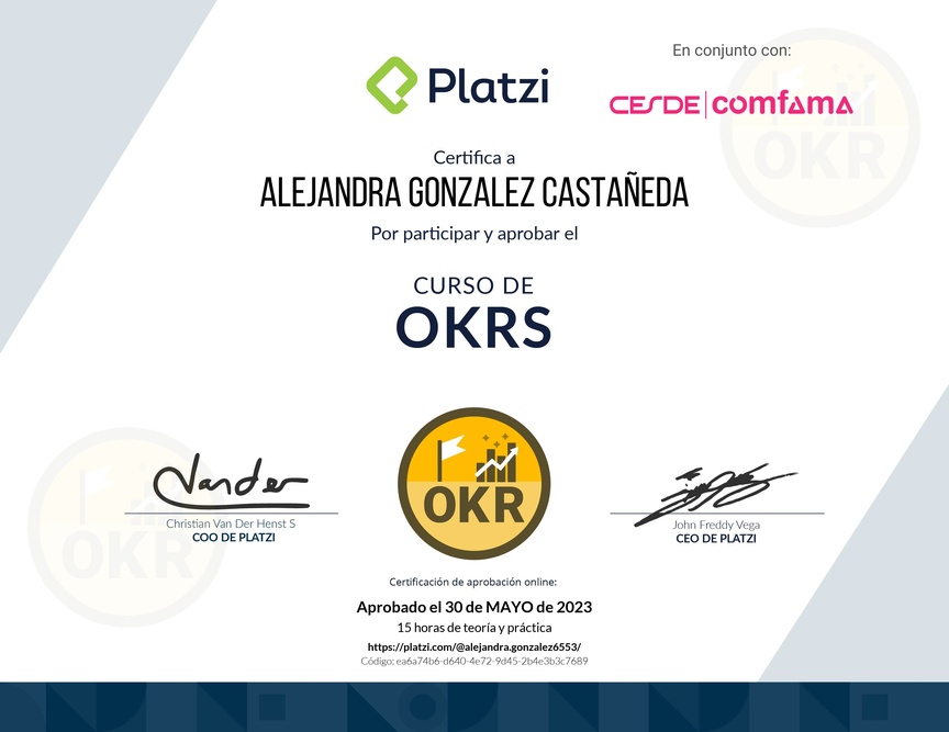 Diploma del Curso de OKRs: Herramienta Clave para Managers