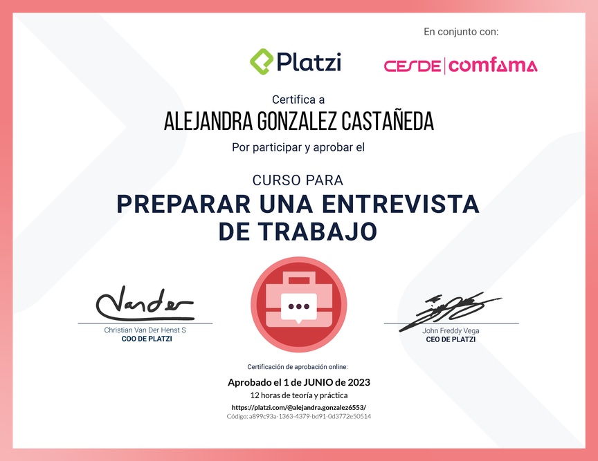 Diploma del Curso para Preparar una Entrevista de Trabajo