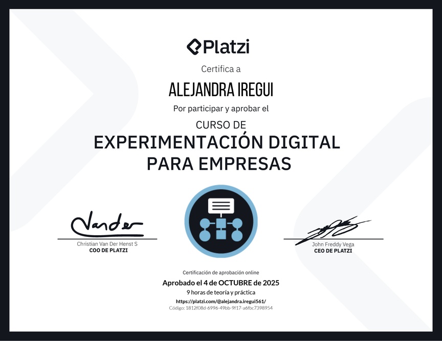 Diploma del Curso de Experimentación Digital para Empresas