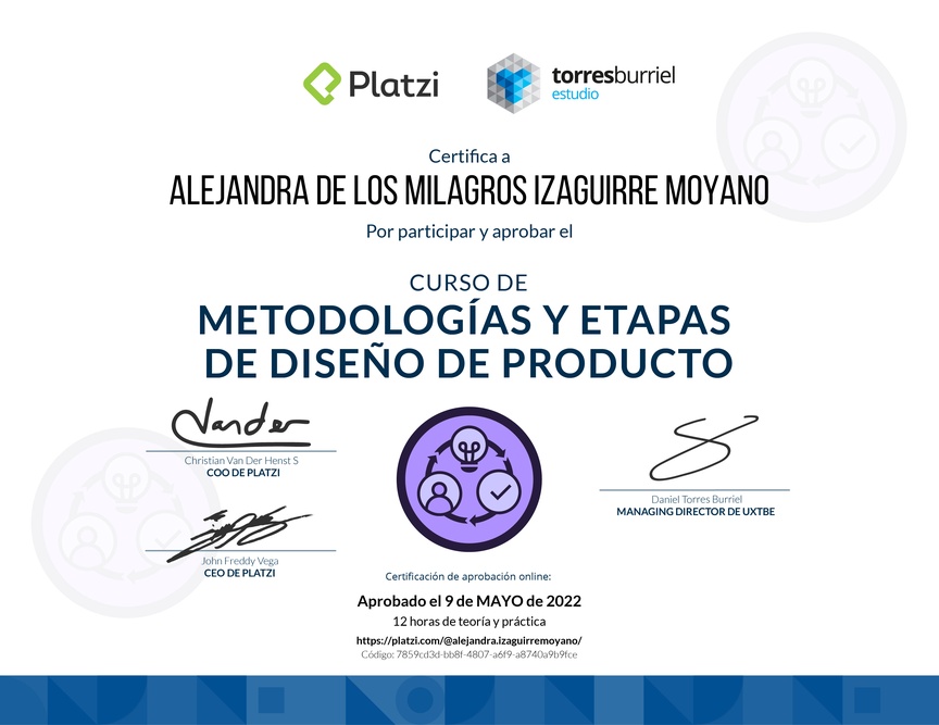 Diploma del Curso de Metodologías de Diseño de Productos Digitales