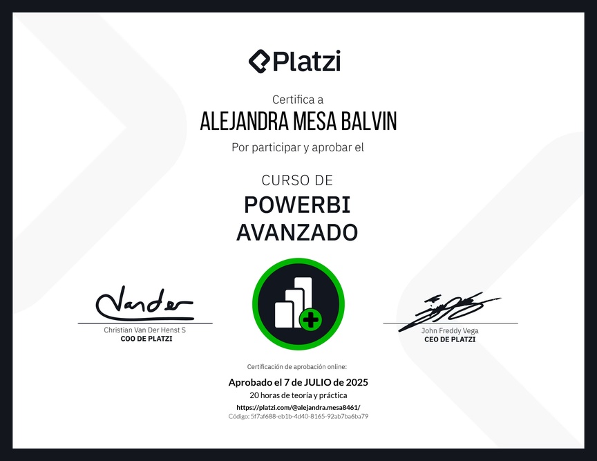 Diploma del Curso PowerBI Avanzado
