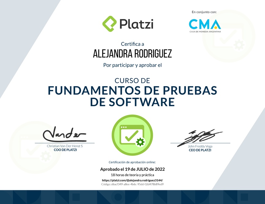 Diploma del Curso de Fundamentos de Pruebas de Software