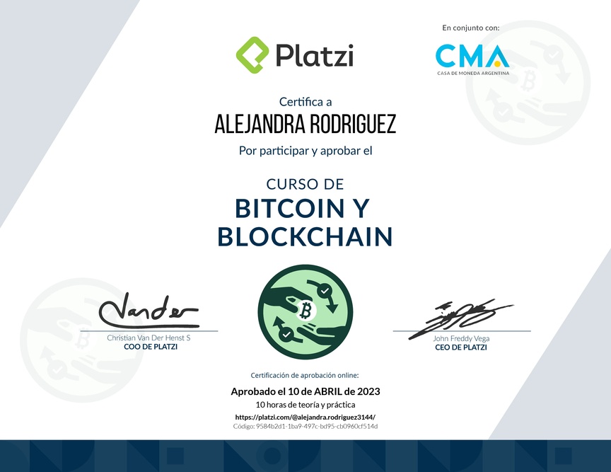 Diploma del Curso de Bitcoin y Blockchain