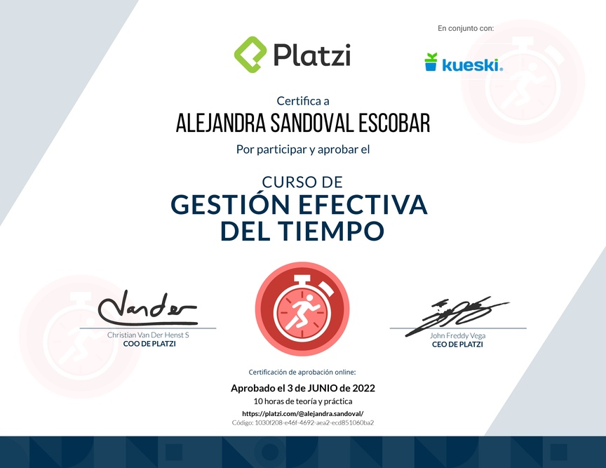 Diploma del Curso de Gestión Efectiva del Tiempo
