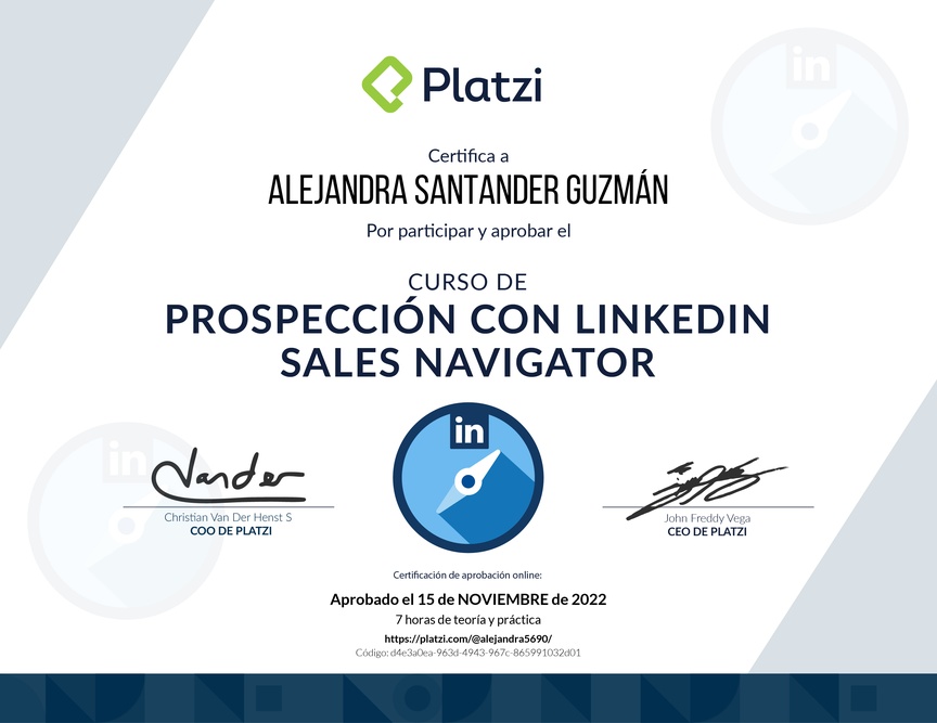 Diploma del Curso de Prospección con LinkedIn Sales Navigator