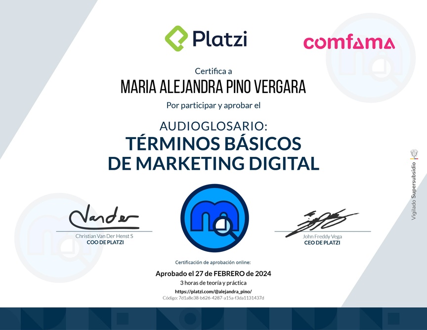 Diploma de Audioglosario Términos Básicos de Marketing Digital