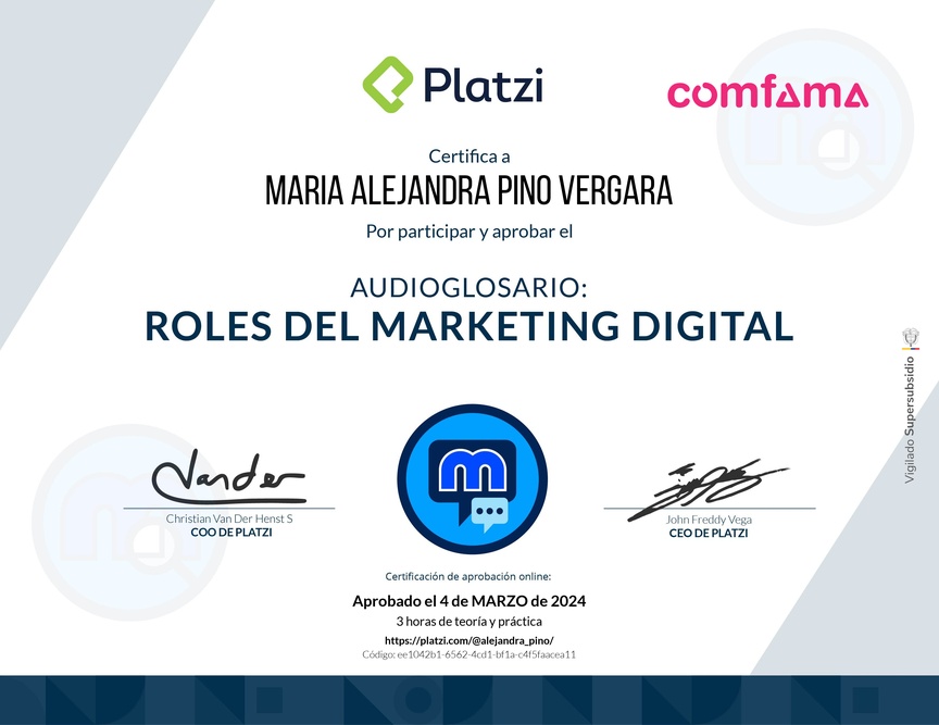 Diploma de Audioglosario: Roles en Marketing Digital