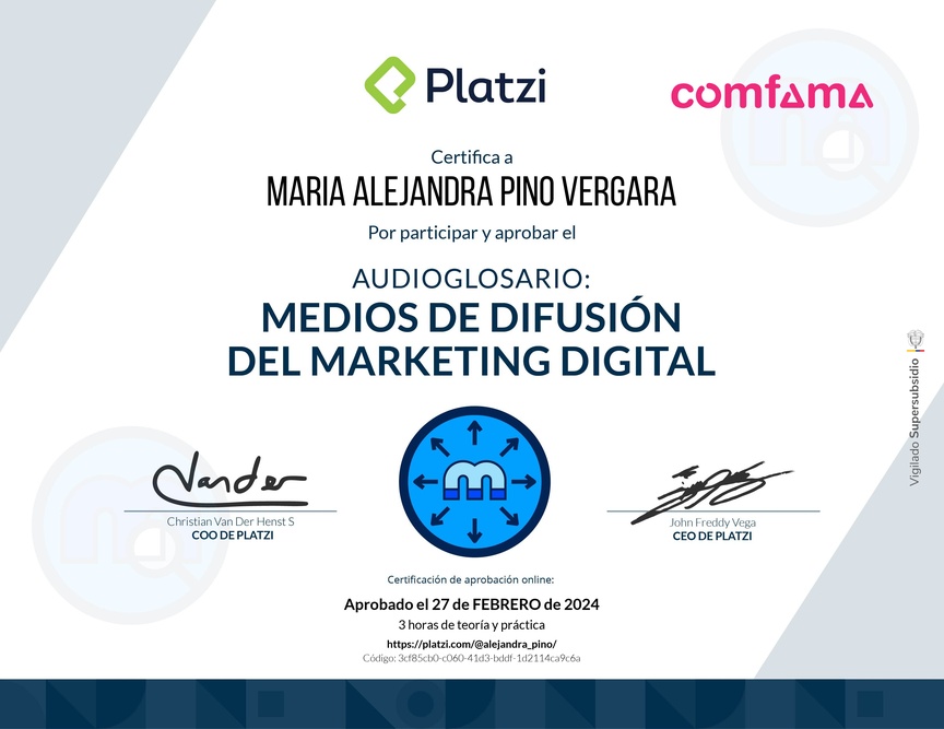Diploma de Audioglosario: Canales de Difusión de Marketing Digital