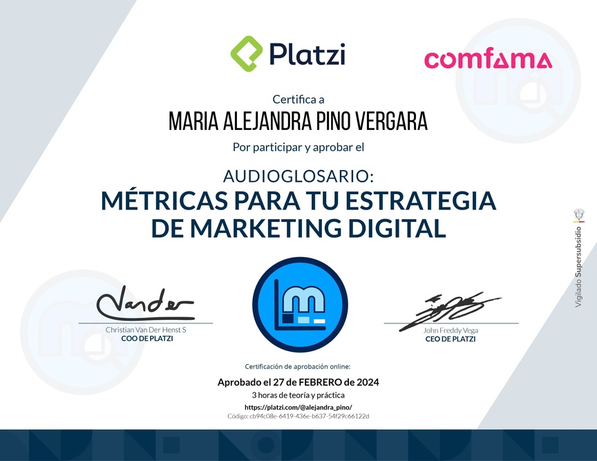 Diploma de Audioglosario Métricas para Marketing Digital