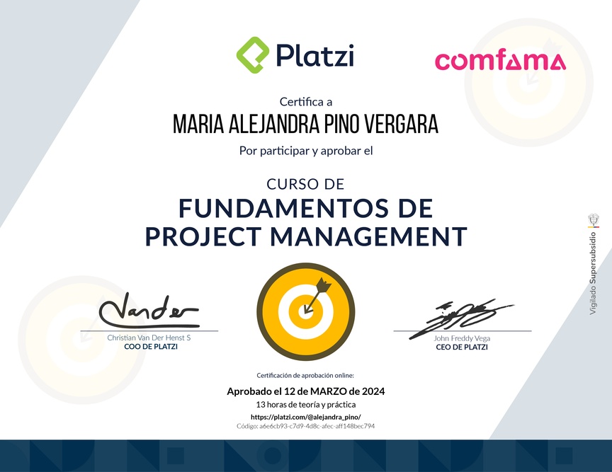 Diploma del Curso de Fundamentos de Project Management