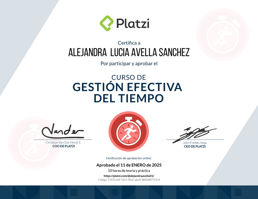 Diploma del Curso de Gestión Efectiva del Tiempo