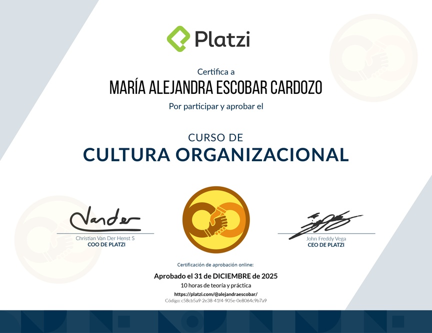 Diploma del Curso de Cultura Organizacional para Diagnosticar y Potenciar el Desarrollo de tu Empresa