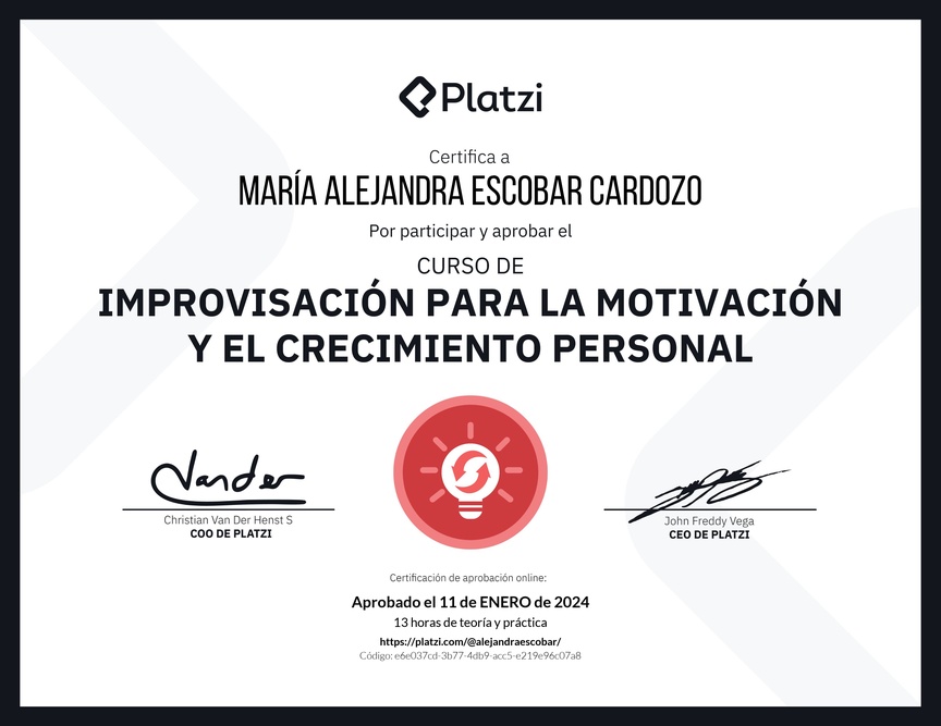 Diploma del Curso de Improvisación para la Motivación y el Crecimiento Personal