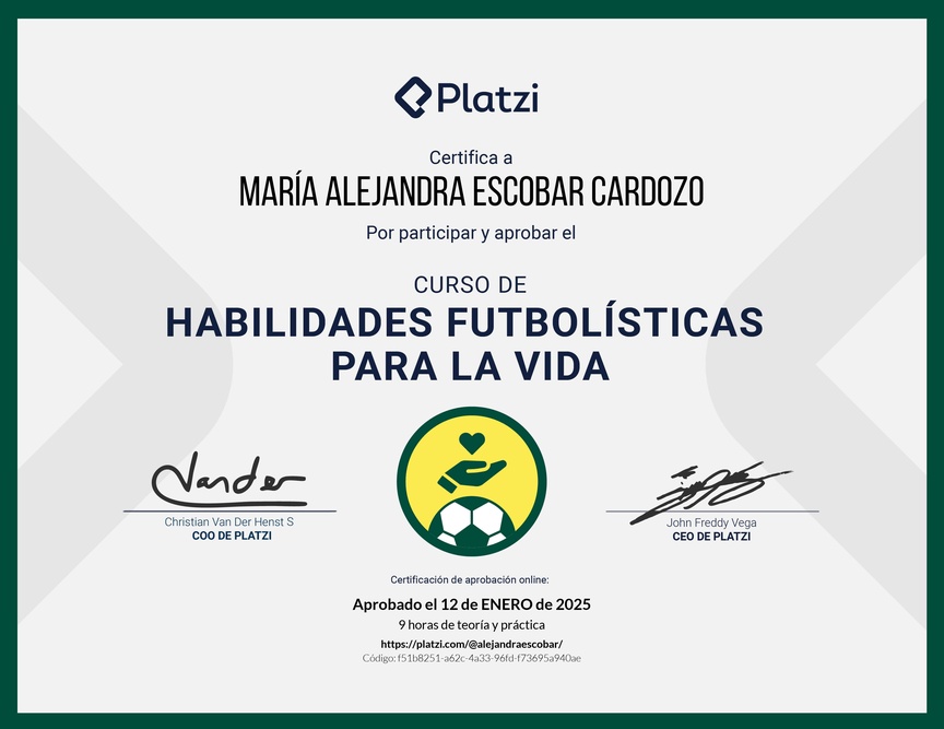 Diploma del Curso de Lecciones del Fútbol para Aprender Habilidades Blandas
