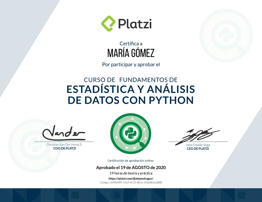 Diploma del Curso de Fundamentos de Estadística y Análisis de Datos con Python