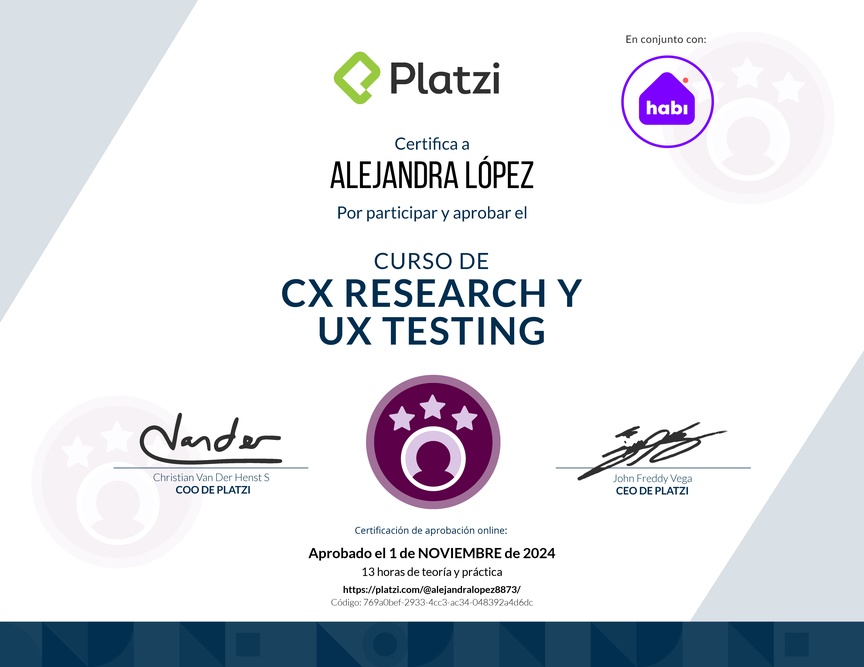 Diploma del Curso de CX Research y UX Testing