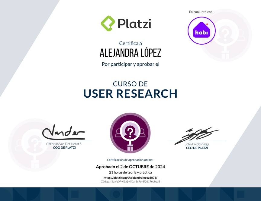 Diploma del Curso de User Research: Técnicas para una Investigación Efectiva
