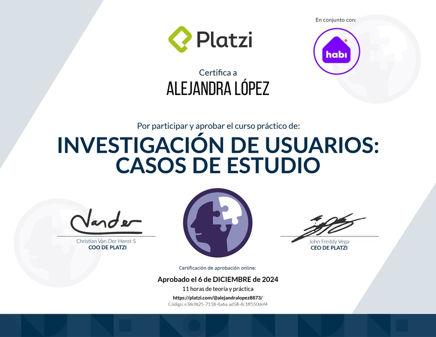Diploma del Curso de Investigación de Usuarios: Estudios Prácticos