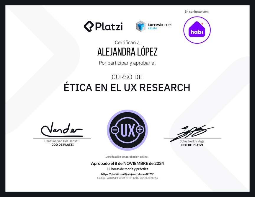 Diploma del Curso de Ética en el UX Research