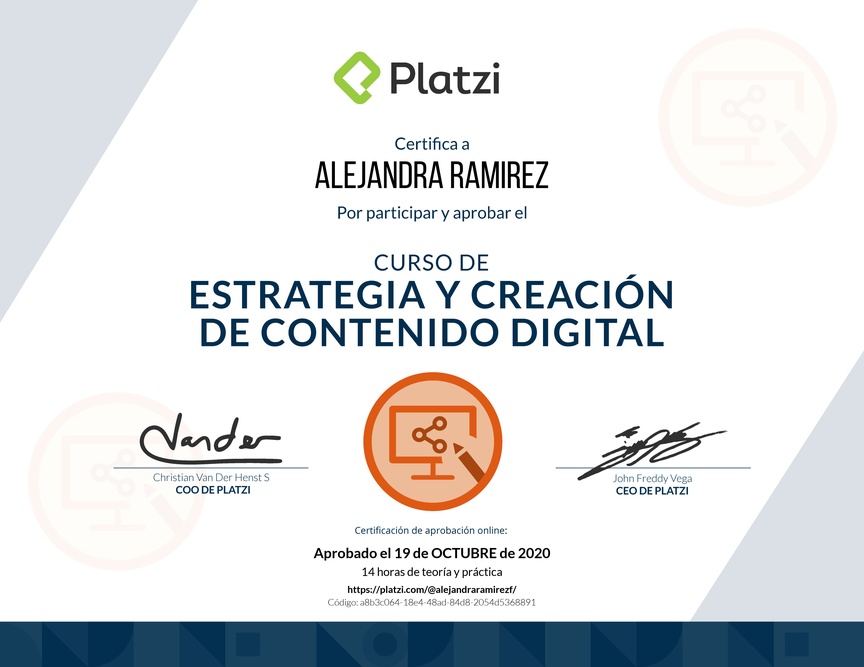 Diploma del Curso de Estrategia y Creación de Contenido Digital