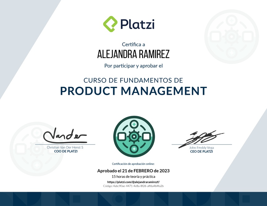 Diploma de Audiocurso de Fundamentos para Product Managers