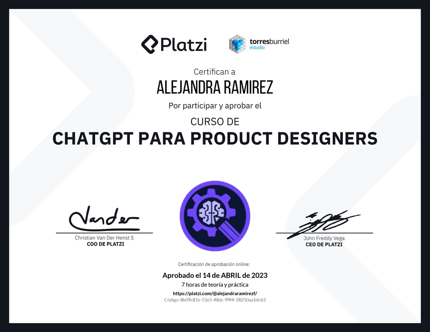 Diploma del Curso de ChatGPT para Product Designers: Diseño asistido por AI