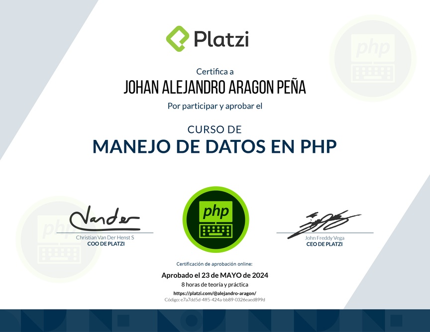 Diploma del Curso de Manejo de Datos en PHP