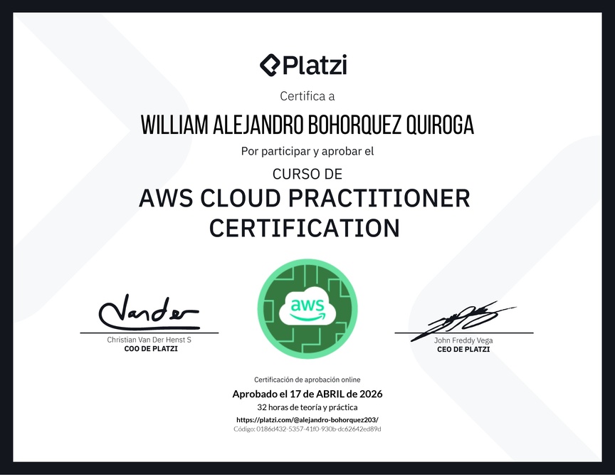 Diploma del Curso AWS Cloud Practitioner Certification