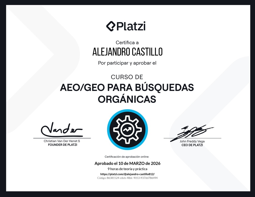Diploma del Curso de AEO/GEO para Búsquedas Orgánicas