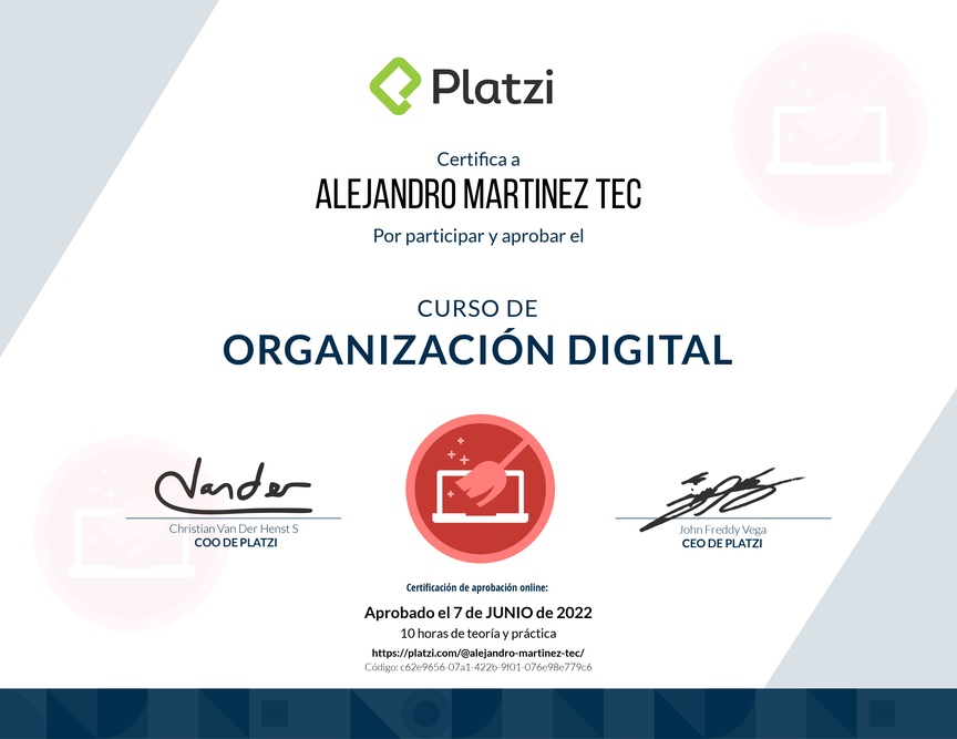 Diploma del Curso de Organización Digital