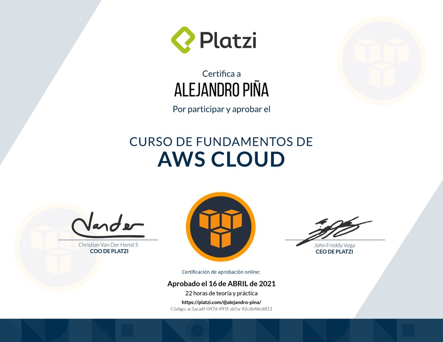 Diploma del Curso Práctico de AWS Cloud