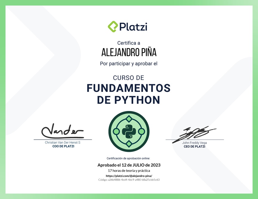 Diploma del Curso de Fundamentos de Python