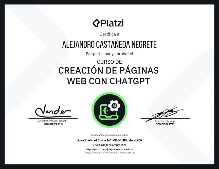 Diploma del Curso de Creación de Páginas Web con ChatGPT