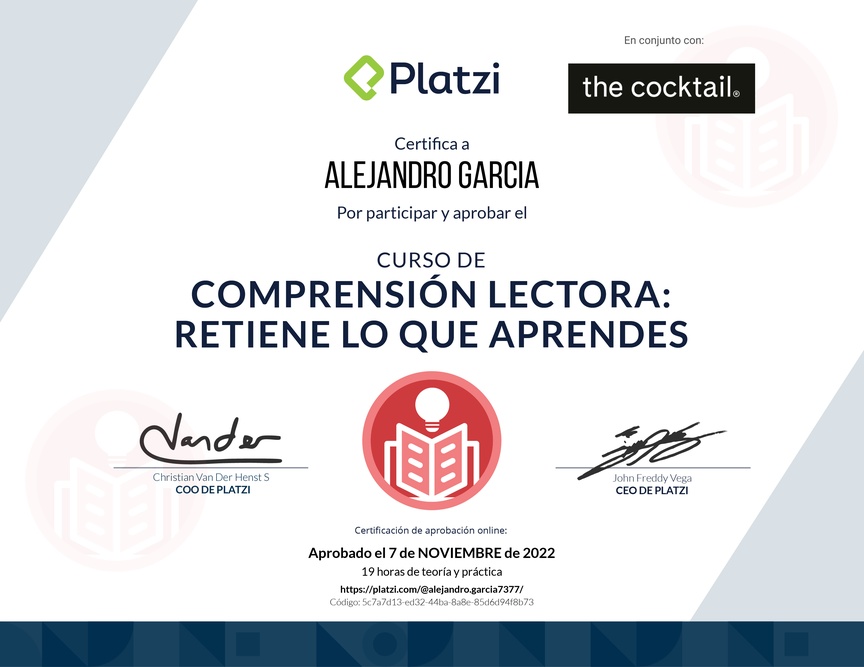Diploma del Curso de Comprensión Lectora: Retén lo que Aprendes