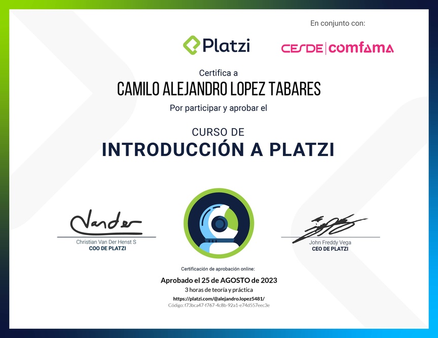 Diploma del Curso de Introducción a Platzi