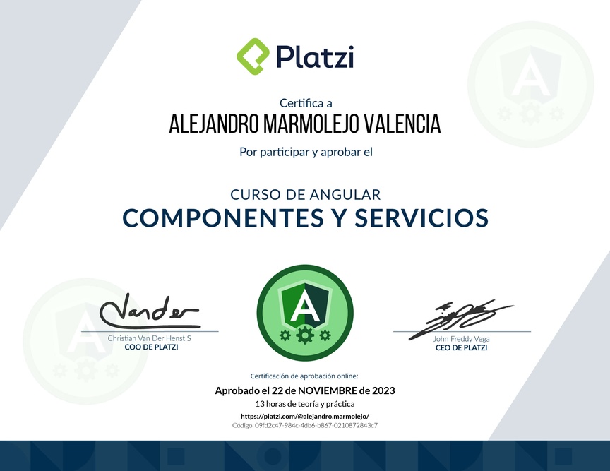 Diploma del Curso de Angular: Componentes y Servicios